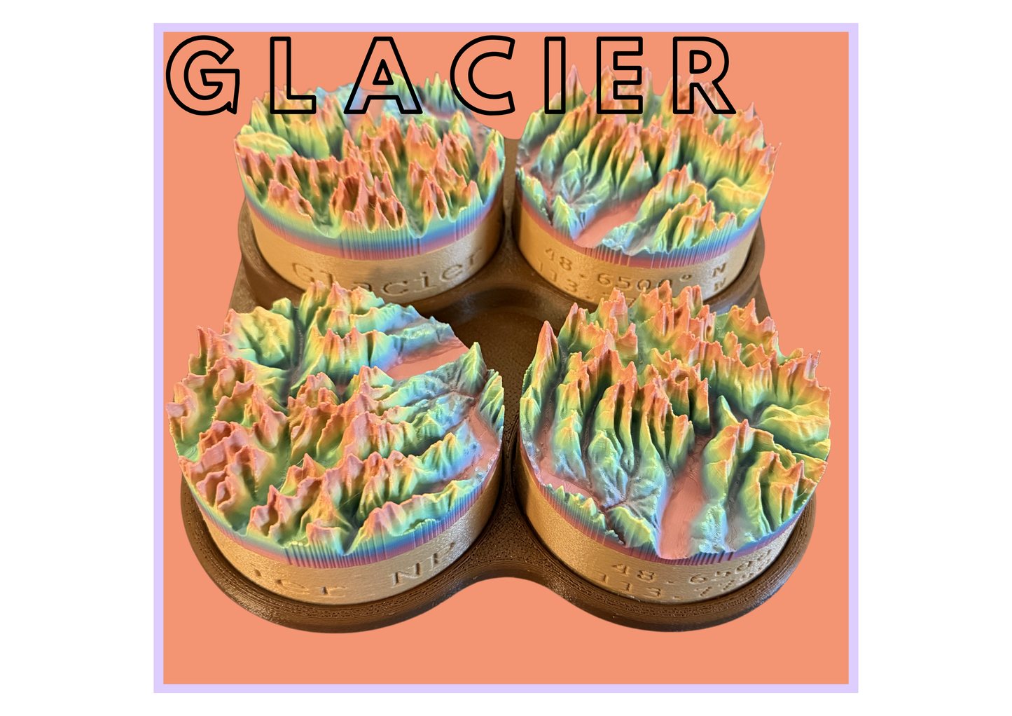 Glacier National Park 3D Topographic Map (4 Pack)