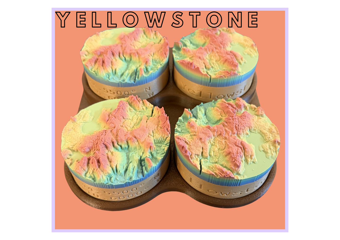 Yellowstone National Park 3D Topographic Map (4 Pack)