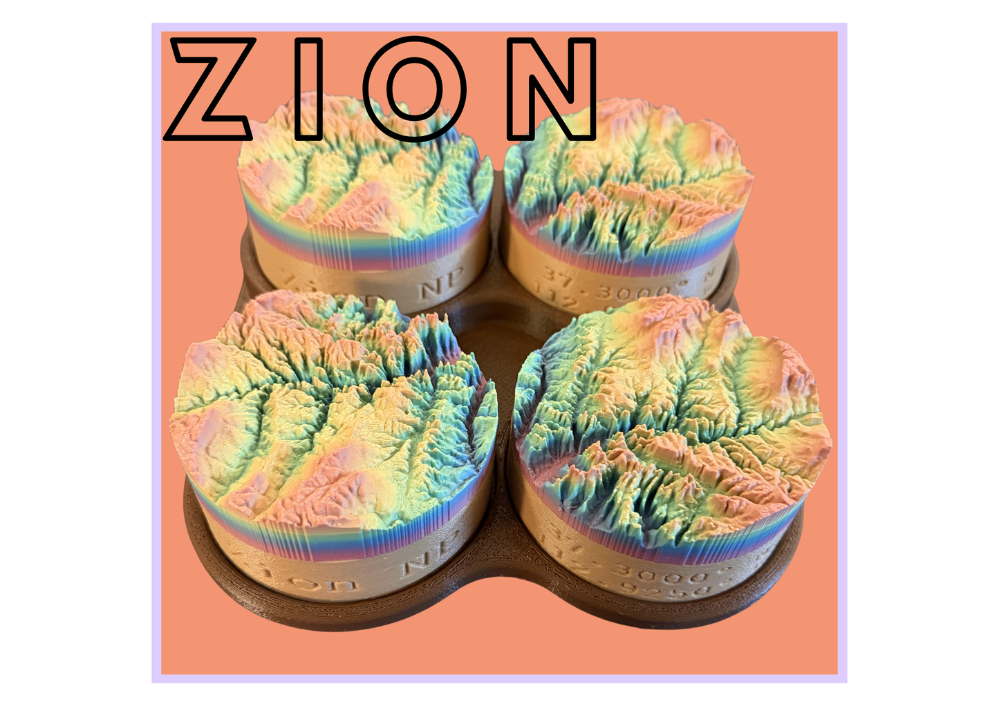 Zion National Park 3D Topographic Map (4 Pack)
